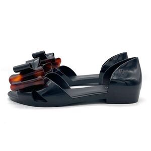 Melissa Seduction Bow Jelly Flats Black Tortoise Melflex Sandals Women’s Size 5